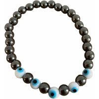 1 Pulsera Hematita Con Ojo Turco Azul De Protección Reiki