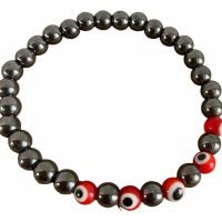 1 Pulsera Hematita Con Ojo Turco Rojo De Protección Reiki