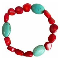 1 Pulsera Coral Rojo Y Howlita Azul Contra Mal De Ojo