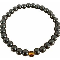 1 Pulsera Hematita Con Ambar Cuentas De Protección Reiki