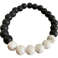 1 Pulsera Ónix Y Howlita De 8 Mm Amuleto Protector