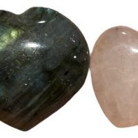 Mini Kit De Corazones Cuarzo Rosa Y Labradorita Amuleto Amor