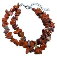 Pulsera Jaspe Rojo Chip Doble Piedra Natural Aleja Envidia