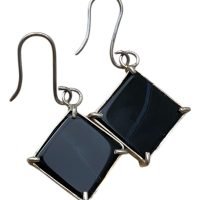 Par De Aretes De Ágata Negra En Plata 925