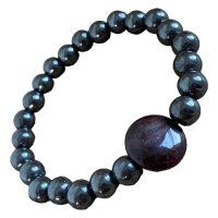 1 Pulsera Hematita Con Granate Amuleto Protector Reiki