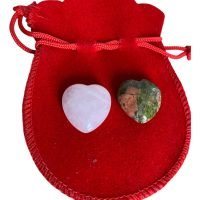 Kit Corazon Cuarzo Rosa Y Unakita Piedra Natural Atrae Amor