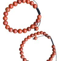Duo Pulseras Jaspe Rojo Hilo 6 Y 8mm Contra Mal De Ojo