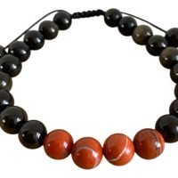 Pulsera Jaspe Rojo Y Obsidiana Piedra Natural 8mm Ajustable