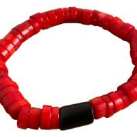 1 Pulsera Coral Rojo Y Negro Amuleto Protector Reiki