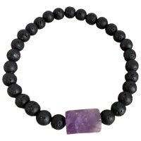 Pulsera De Piedra Volcánica Y Cuarzo Amatista Atrae Paz