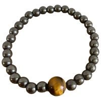 Pulsera Ojo De Tigre Y Hematita Ajustable Atrae Protección
