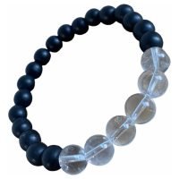 1 Pulsera Cuarzo Hialino Piedra Natural Y Onix Negro
