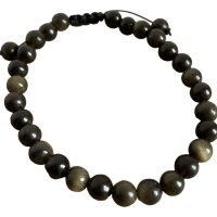 Pulsera De Obsidiana Dorada Autentica Ajustable 6mm