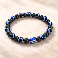 1 Pulsera Hematita 8mm Con Ojo Turco Azul De Protección