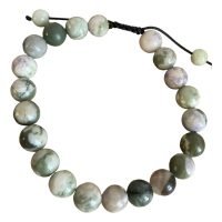 Pulsera Jade Verde Y Lila 8 Mm Ajustable Piedra Natural
