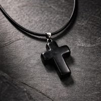 Dije Obsidiana Negra En Forma De Cruz Piedra Natural Ujm