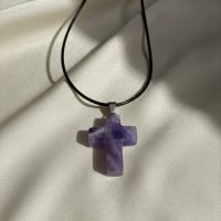 1 Dije Cruz De Cuarzo Amatista Piedra Natural Amuleto